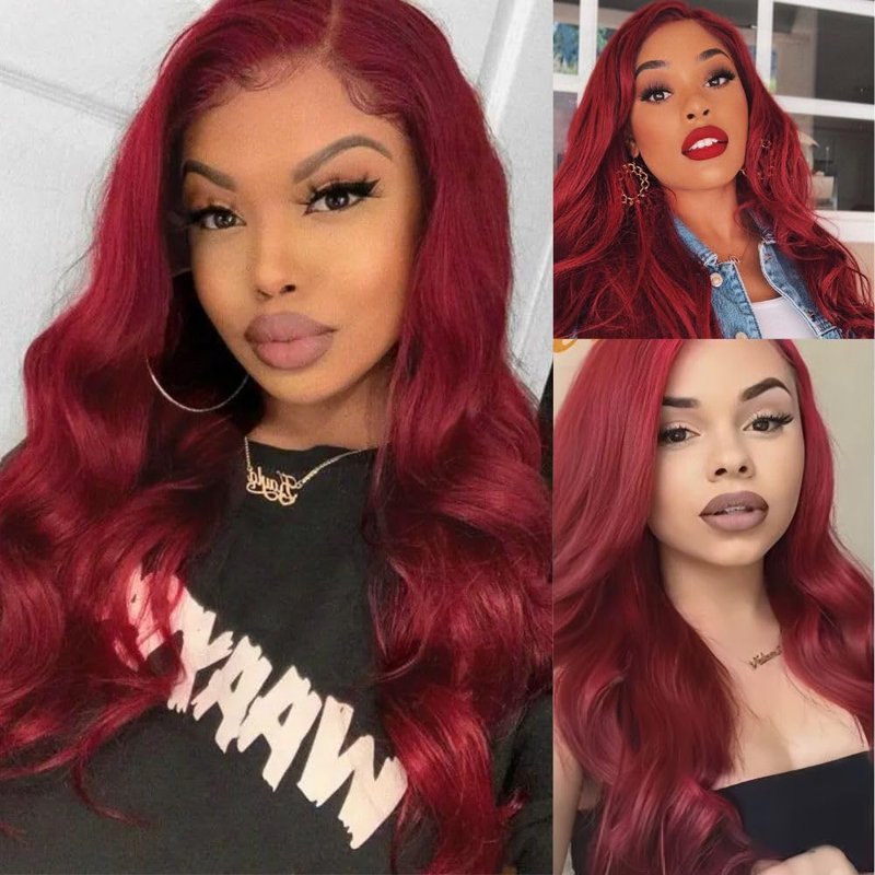 Salaibs Red Lace Front Wig Long Curly Wavy Wig for Women Side Part Natural Hairline Synthetic Heat Resistant Hair Wigs Cosplay Halloween Costume Wig