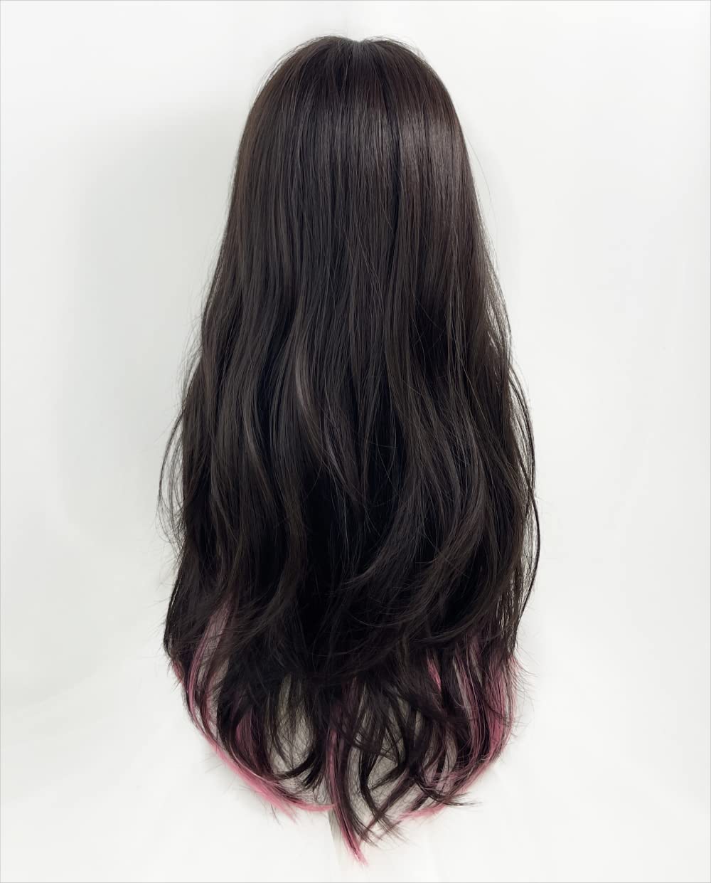WKLOUYHE Long Wavy Wig for Women Synthetic Curly Wig with Bangs Fibre Cosplay Wig for Girls Daily Use Colorful Wigs (Black+Brown+Pink)