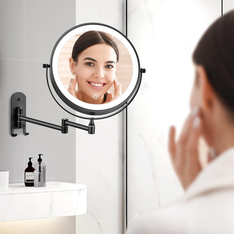 DECLUTTR 20X/1X Wall Mounted Makeup Mirror, 9 Inch Large Size Magnifying Mirror, 360° Swivel Extendable Mirror for Bathroom, Black