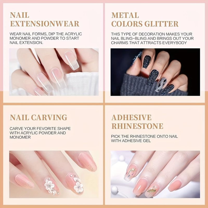 Morovan Monomer Acrylic Nail Liquid with Powder Kit Glitter Acrylic Powders Set for Nail Art Decoration Extension DIY at Home