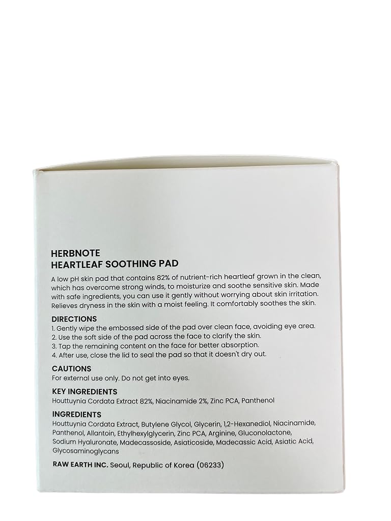 herbnote Heartleaf Soothing Moisture Pad - Enriched with 80% Low-Temperature Extracted Heartleaf & Niacinamide for Acne Control - Zinc PCA, Quercitrin for Sensitivity Relief, 70 pads