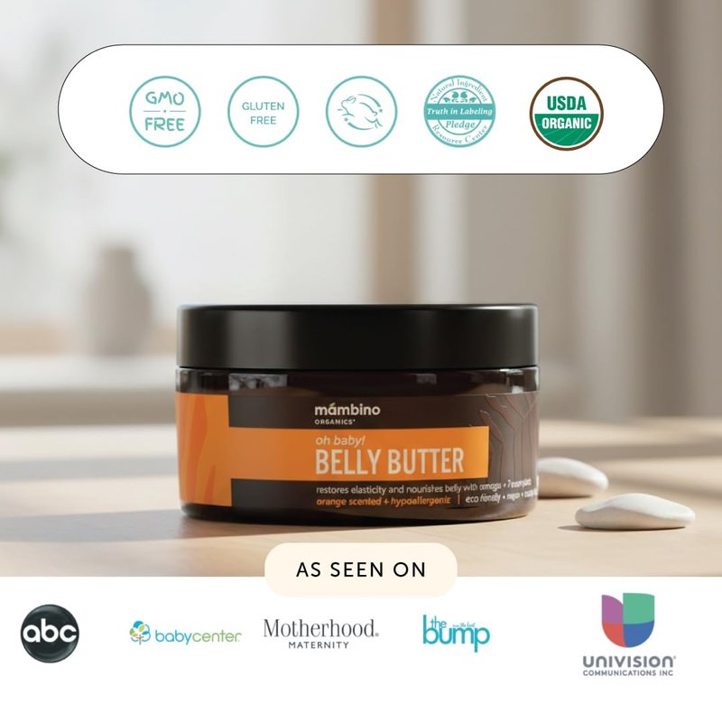 Mambino Organics Oh Baby! Belly Butter, Belly Balm for Pregnant Women, Body Cream with Shea Butter for Pregnancy, Minimizes Stretch Marks, Vegan, Cruelty-Free, Maternity Skin Care, 2.5 fl oz