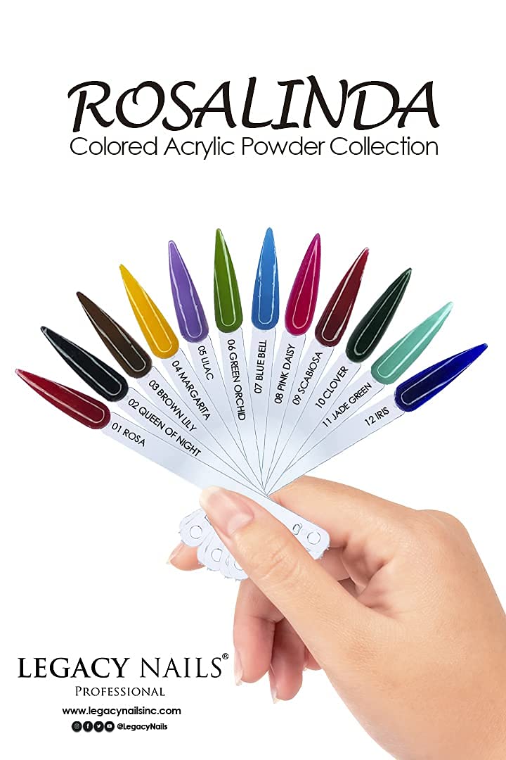 Legacy Nail Acrylic Powder Collections - 12 Colors Professional Nail Art Powder Set Manicure DIY for Dip & Acrylic Nail Extensions (Rosalinda Collection)