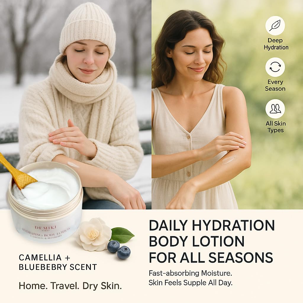 DEMIKI Body Lotion Moisturizer Skin Care with Squalane and Amino Acids - Japanese Body Lotion for Women, Beauty & Personal Care Body Cream, Perfume Moisturizer Skincare for Dry Skin 7.12fl.oz