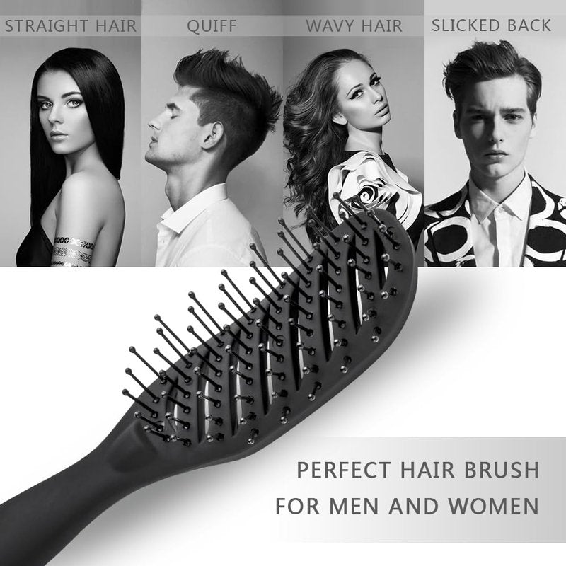 Curved Vent Brush for Blow Drying | Salon-Quality Detangling for All Hair Types - Black
