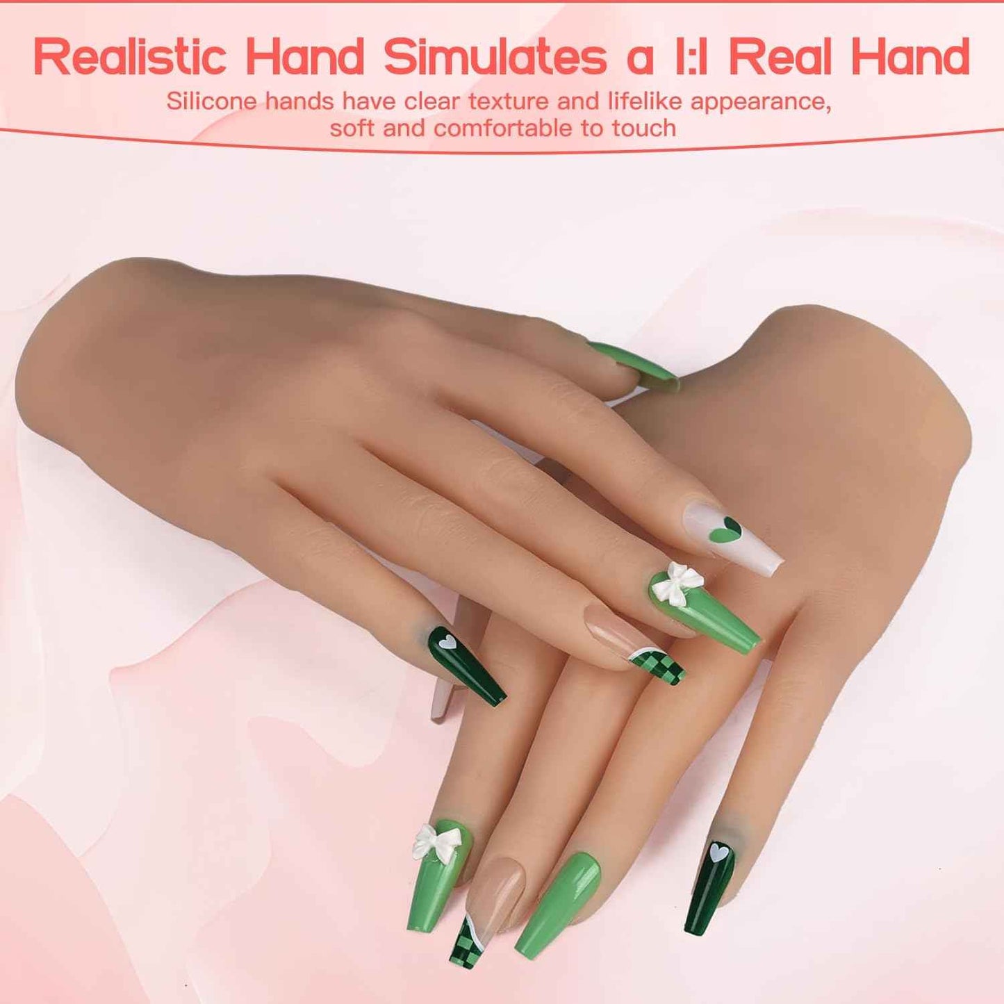 Flexible Silicone Practice Hand for Acrylic Nails with 528 Nail Tips & Stand