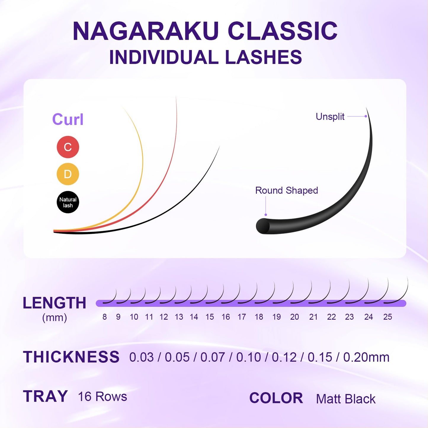 NAGARAKU Classic Individual Lashes 0.05 D 11/12/13/14/15mm 5 Trays/Pack