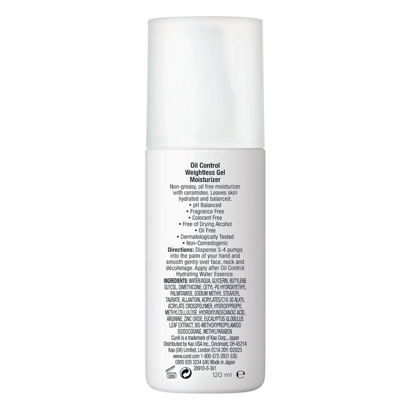 Curel Oil Control Gel Moisturizer - Weightless Hydration for Dry, Sensitive Skin | Fragrance-Free, 4 Oz