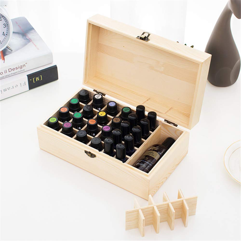 Pure Vie 36-Slot Wooden Essential Oil Storage Box with Container Cap Label