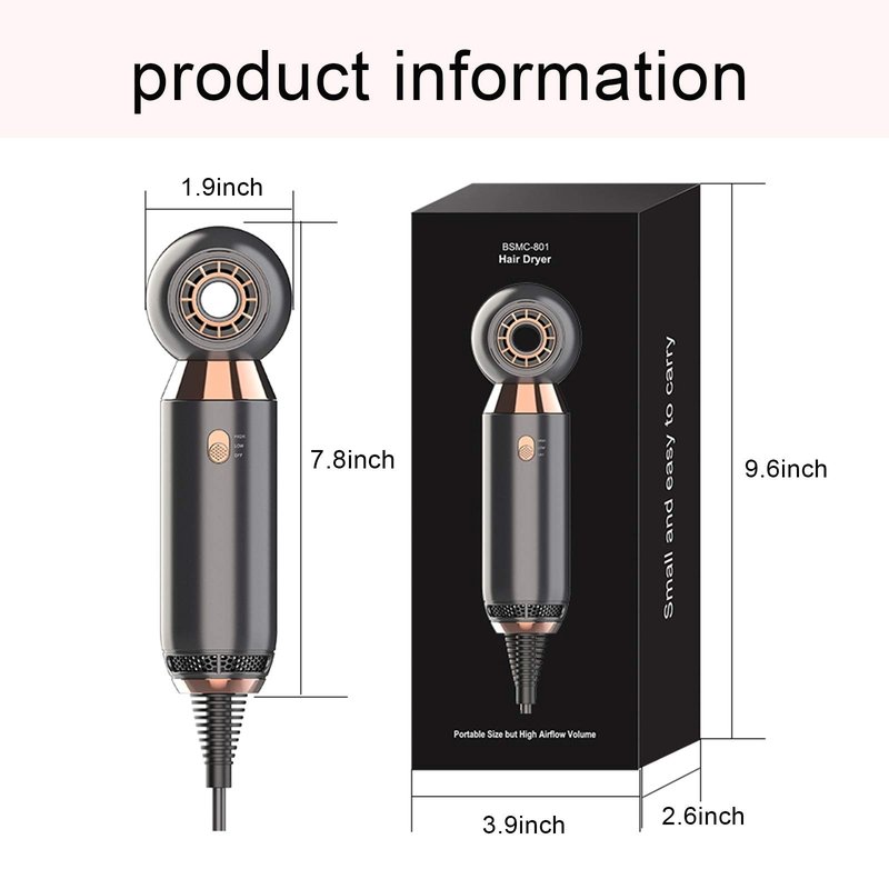 Professional Hair Dryer 800W Lightweight & Compact Blow Dryer Powerful Flow Hair Dryers for Travel and Home Concentrator Nozzle Gray