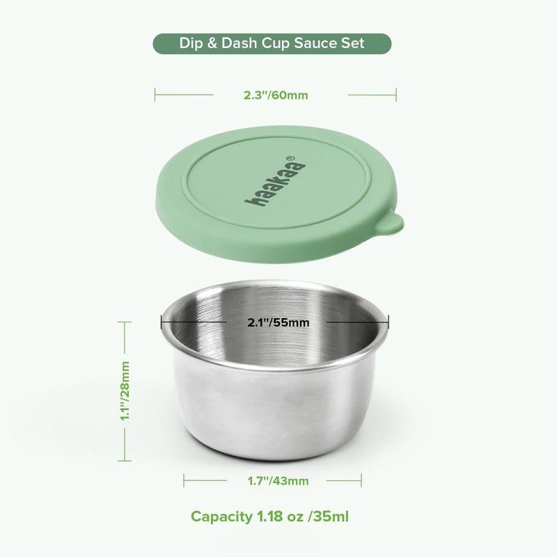 haakaa 6 Pack Small Salad Dressing Container To Go, 1.18 oz Leakproof Condiment Containers with Silicone Lids, Reusable Stainless Steel Sauce Cups for Lunch Box, Meal Prep & Travel
