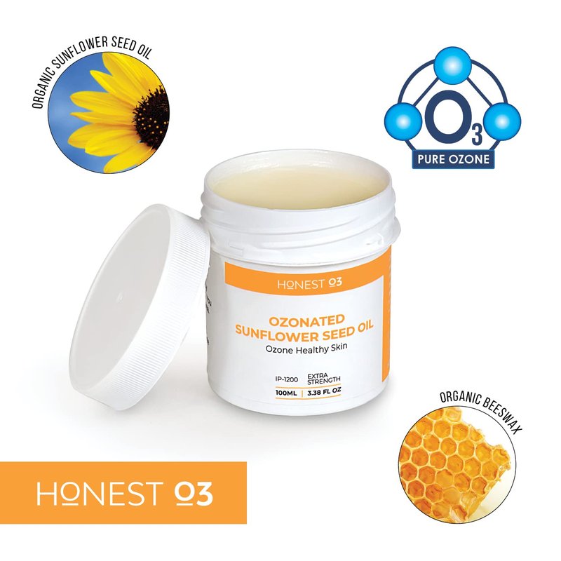 Honest O3 Ozonated Sunflower Oil | Ozone Infused Sunflower Oil | Nourishes, Softens, Cleanses, Moisturizes & Protects Skin | Moisturizing & Cleansing Skin Care | 3.38 Ounces