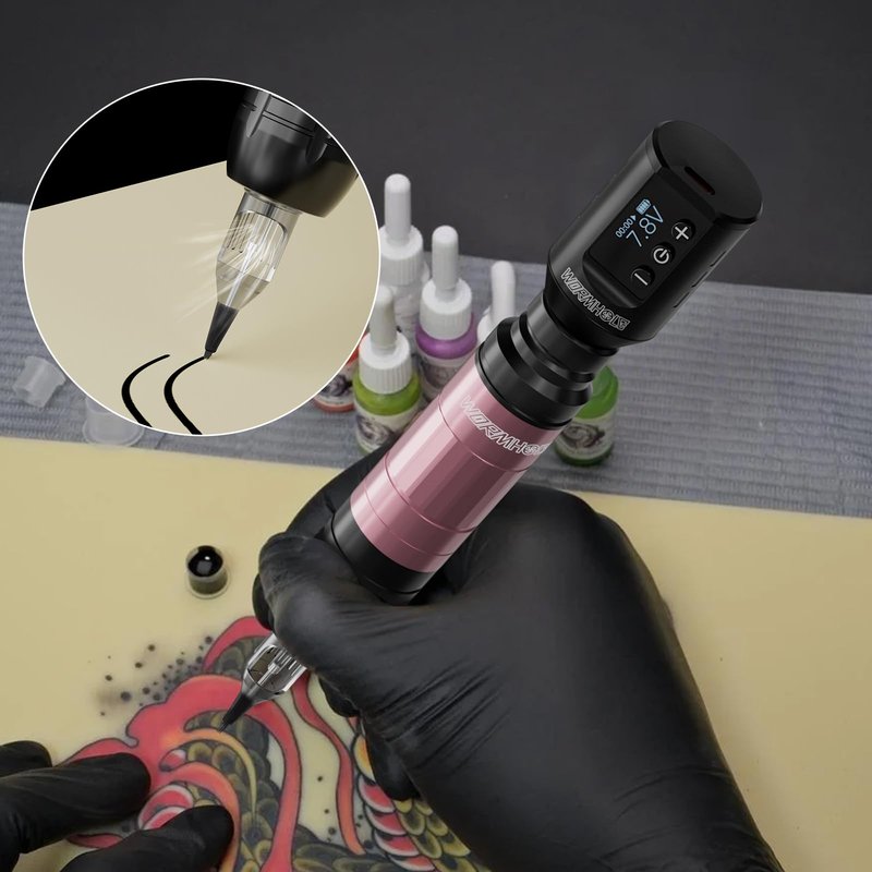 Wormhole Tattoo Gun Kit, 1500mAh Battery Wireless Tattoo Machine Kit Complete Tattoo Practice Kit 20PCS Tattoo Needles Rechargeable Cordless Tattoo Power Supply for Tattooist WTK260