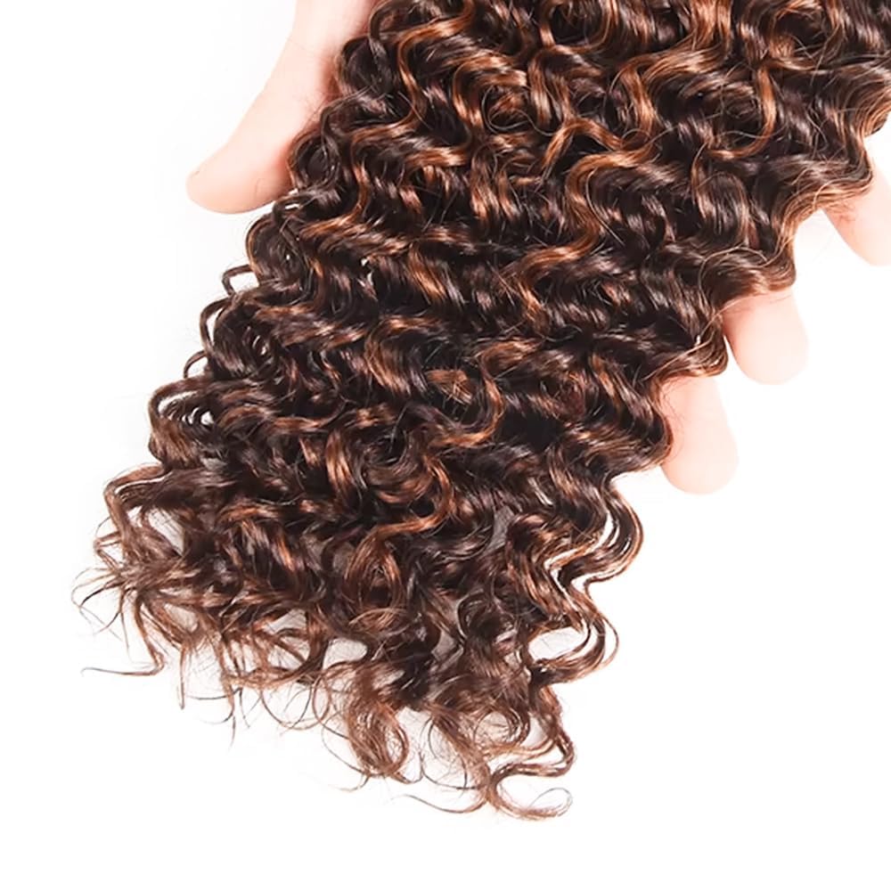 Ombre Brown Highlight Human Hair T1BP4/30 Kinky Curly Human Hair Bundles 8 10 12 Inch 3 Bundles Black Roots Dark Brown Mixed Light Brown 3 Tone Brazilian Virgin Remy Hair Extension for Women