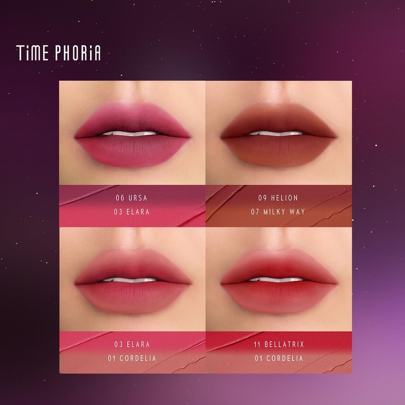 TIMEPHORIA Nebula Velvet Lip Cream, 09 Helion Deep Berry Red Color, Velvet Matte Finish, Lightweight Non-Drying Soft Cream Texture, Blurs Lip Lines, High Pigment Transfer-Proof Long-Lasting Lip Tint