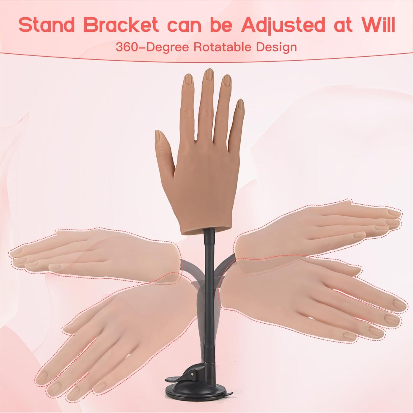 Flexible Silicone Practice Hand for Acrylic Nails with 528 Nail Tips & Stand