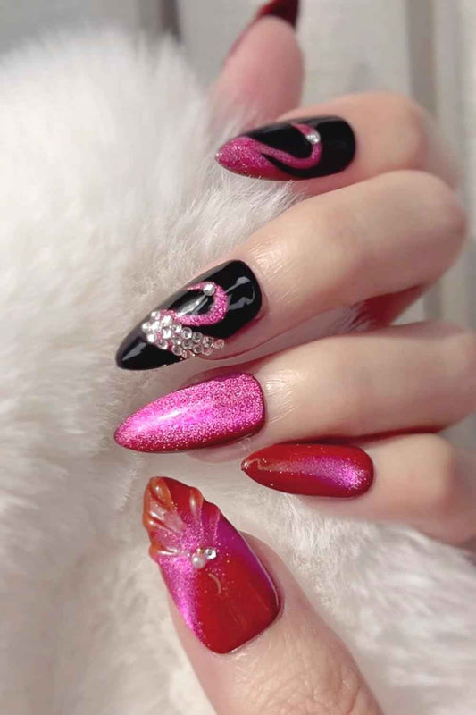 3D Sea Shell Press-On Nails - Handmade Medium Almond Beach Nail Art with Butterflies (L Size)