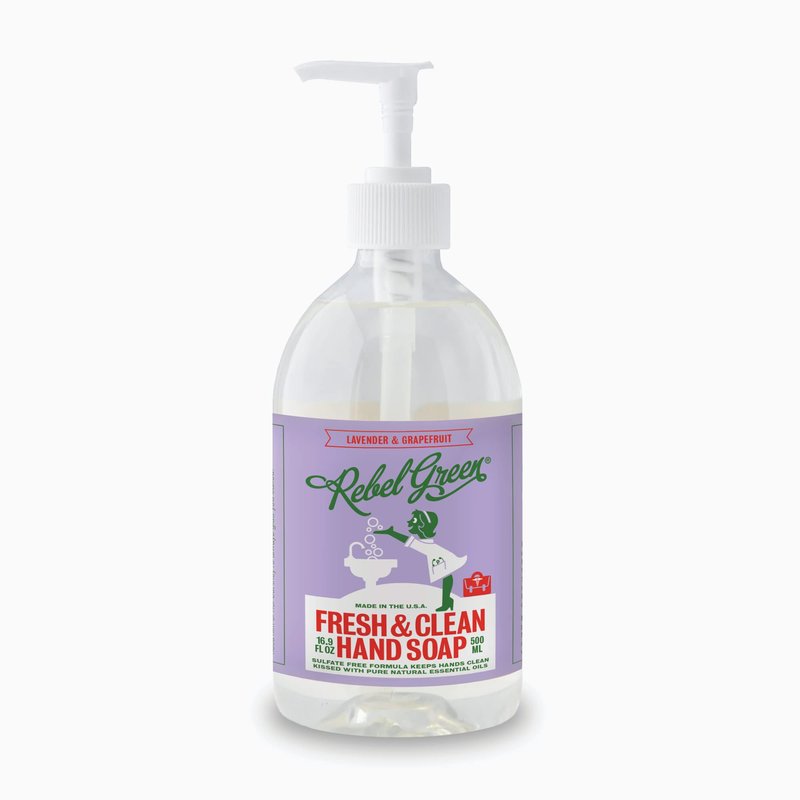 Rebel Green Liquid Hand Soap - Moisturizing Natural Bathroom & Kitchen Liquid Soap - Gentle Household Hand Wash (Lavender & Grapefruit, 16.90 Fl Oz (Pack of 4))