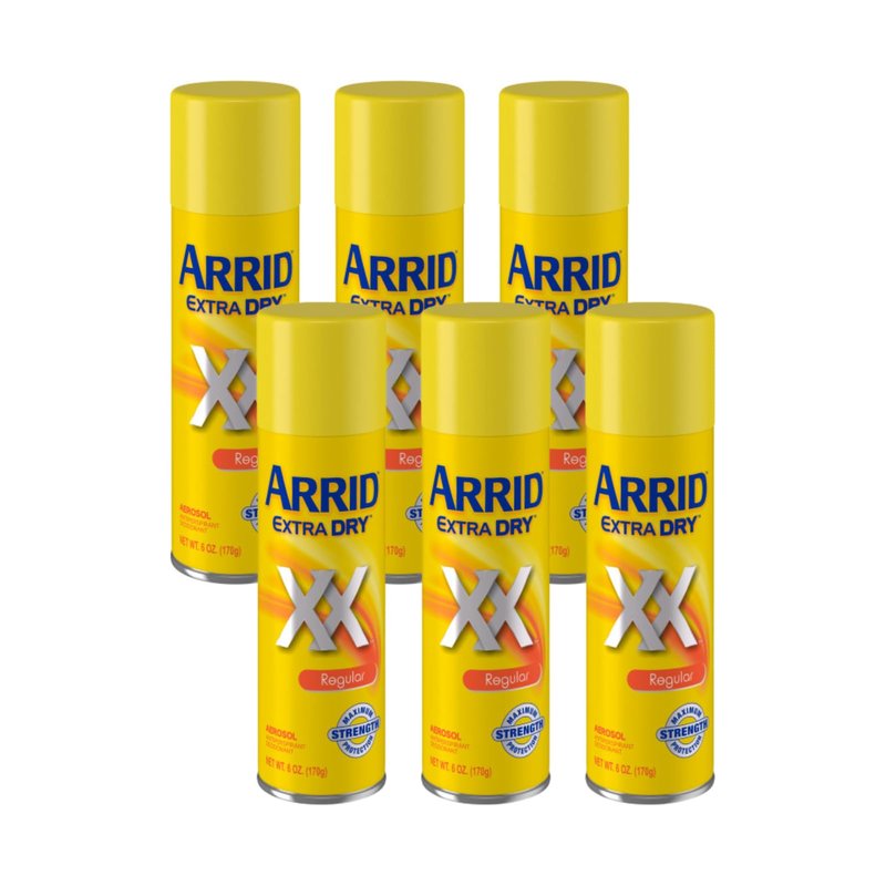 Arrid Extra Dry Regular Aerosol Antiperspirant Deodorant 6 Oz, Pack of 6