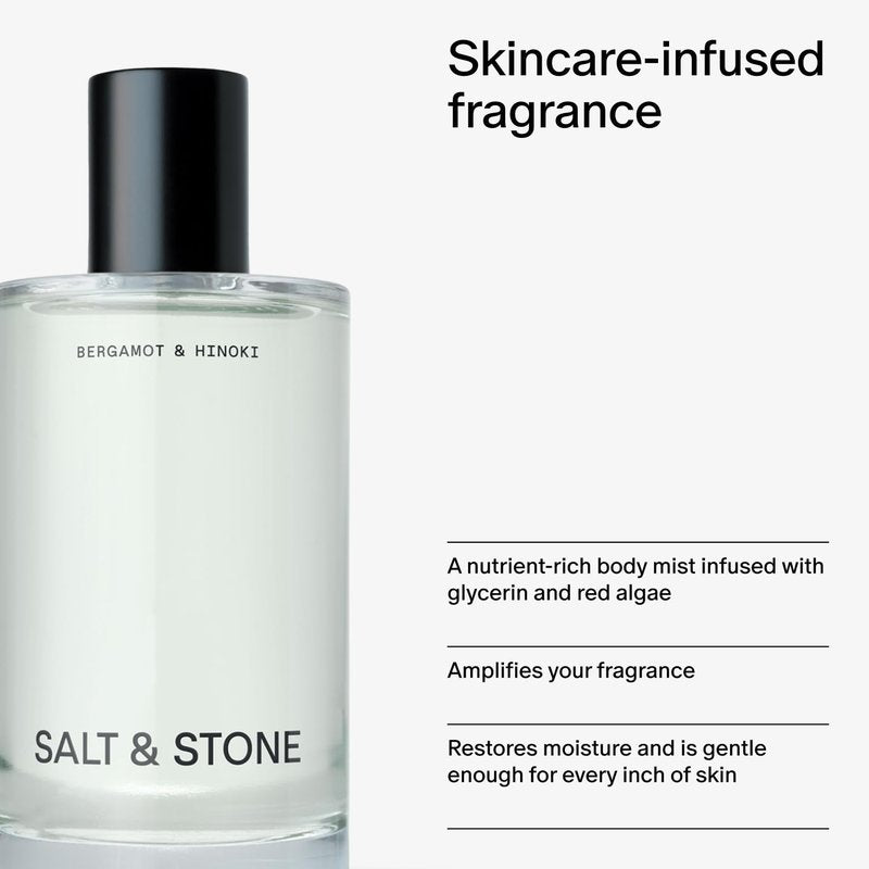 Salt & Stone Signature Scent Duo Set | 48 Hour Aluminum-Free Deodorant & Hydrating Body Mist | Skincare-Infused Deodorant & Body Spray | Bergamot & Hinoki