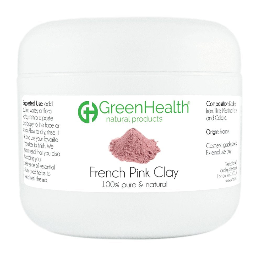 GreenHealth French Pink Clay Powder, 3 oz - Detoxifying Skin Treatment Mask