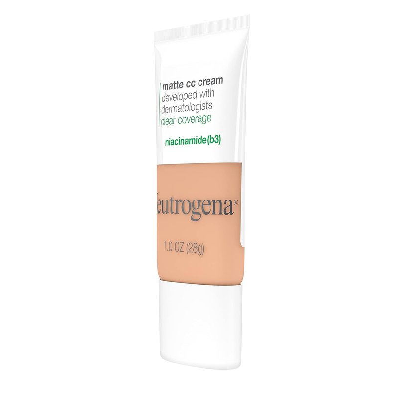 Neutrogena Clear Coverage CC Cream - Flawless Matte Face Makeup with Niacinamide | Oil-Free, Hypoallergenic, Sand, 1 oz