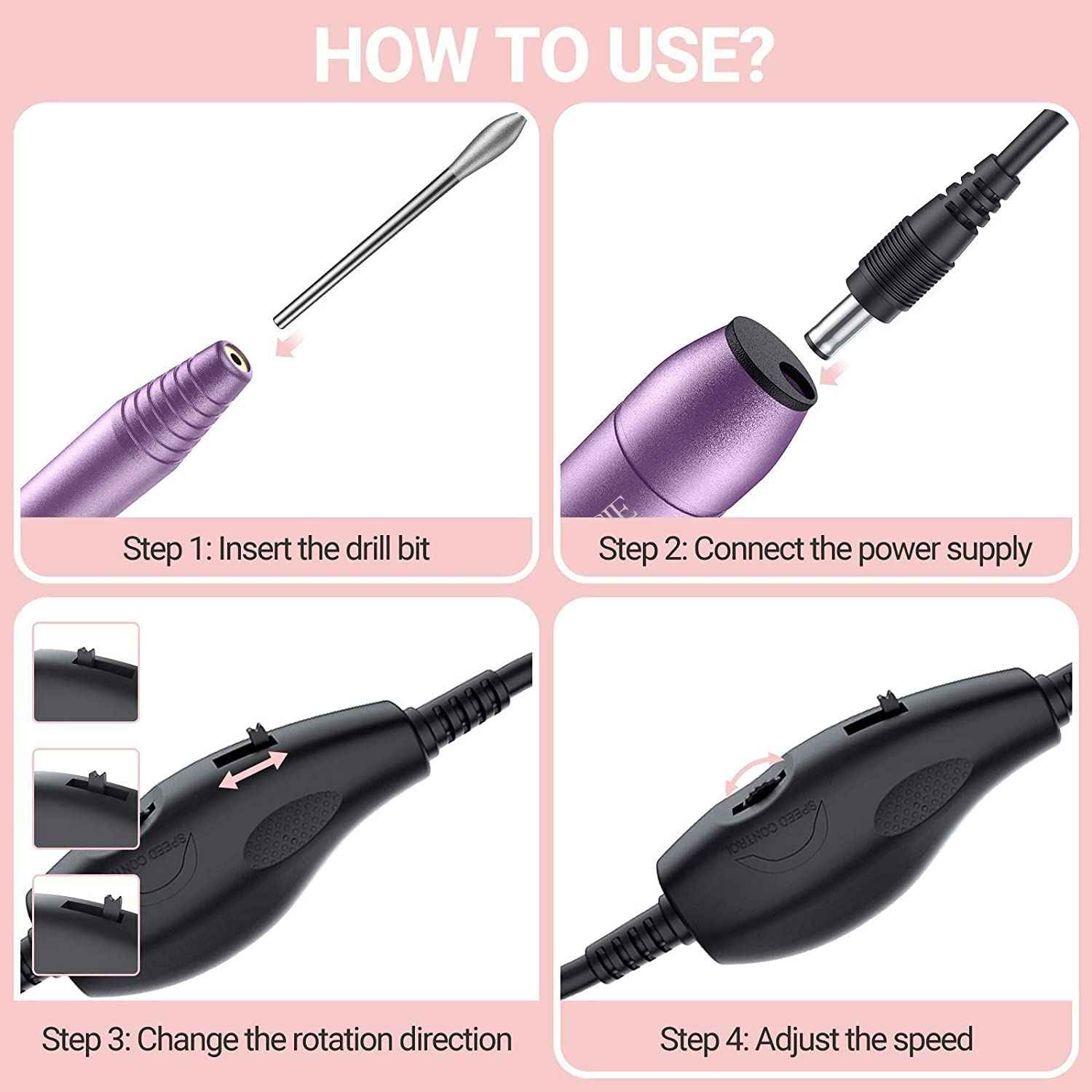 Portable Electric Nail Drill with UV Light for Gel Nails - MelodySusie
