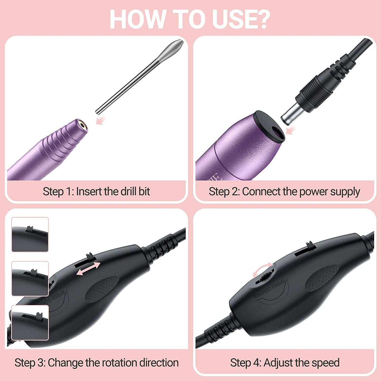 MelodySusie Portable Electric Nail Drill with Handheld UV Light for Gel Nails