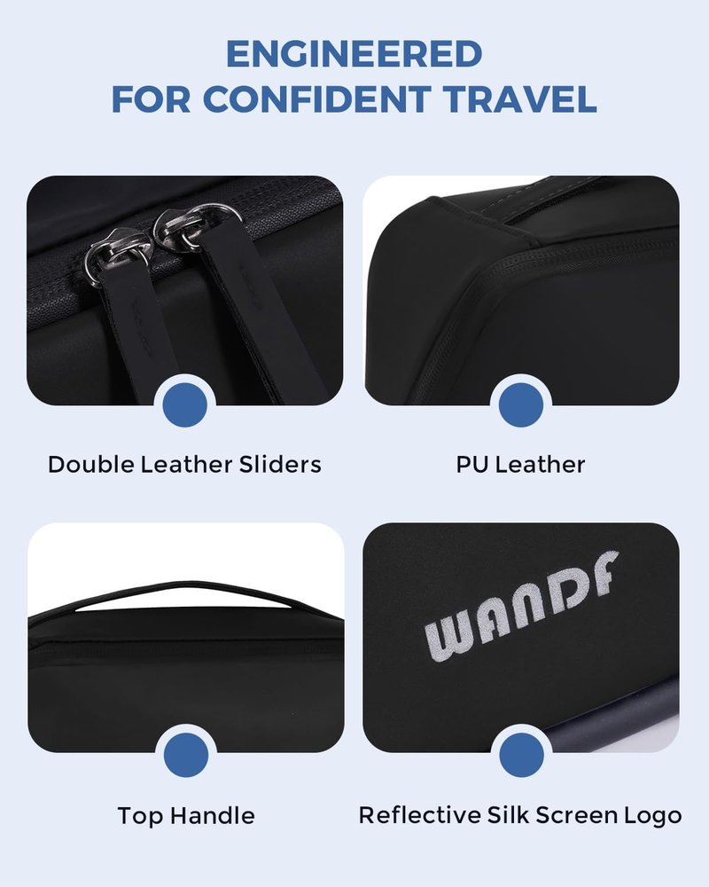 Toiletry Bag for Men - PU Leather Travel Organizer with Waterproof Hanging Pouch | Black Dopp Kit