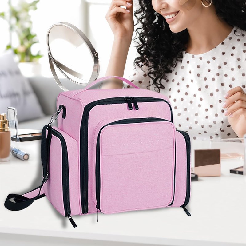 BAOMANYUHA Large Makeup Bag Cosmetic Case Organizer with 3 Inner Removable Pouches Multifunctional Travel Train Storage,Purple