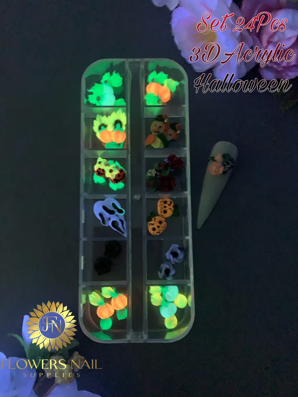 24Pcs 3D Acrylic Halloween Nail Art Charms Handmade by Acrylic Powder (Halloween1-24Pcs)