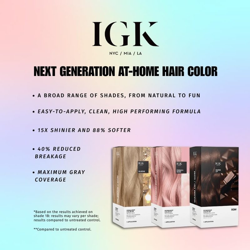 IGK Permanent Hair Color Kit | 7 N Latte - Dark Natural Blonde | 100% Gray Color Coverage + Strengthen + Shine | Ammonia Free