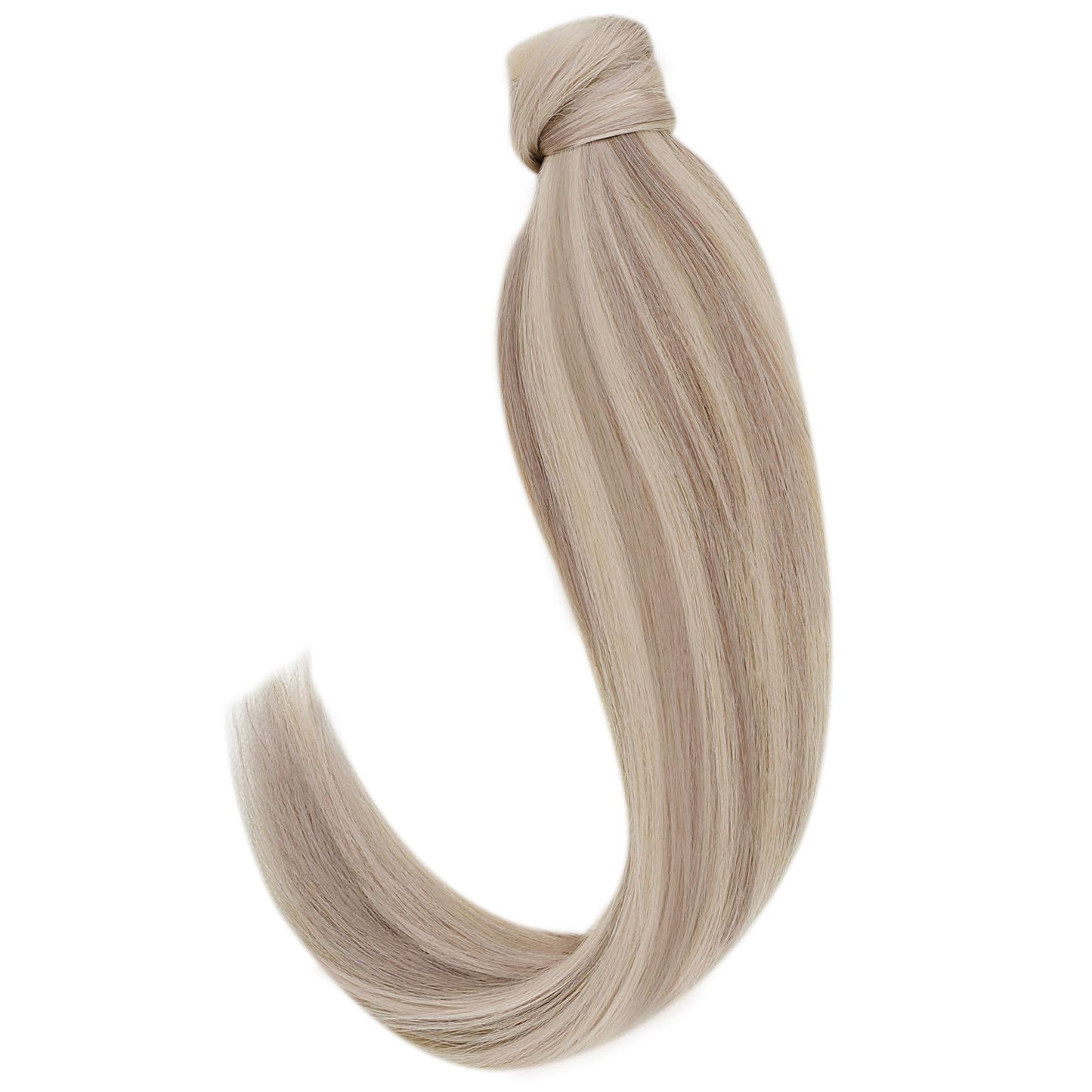 Easyouth Ponytail Extension Human Hair, 12 Inch 70G, Blonde Pony Tail Extensions, Ash Blonde Highlighted Bleach Blonde, Natural Hair Ponytail Human Hair for Women, Add Volume