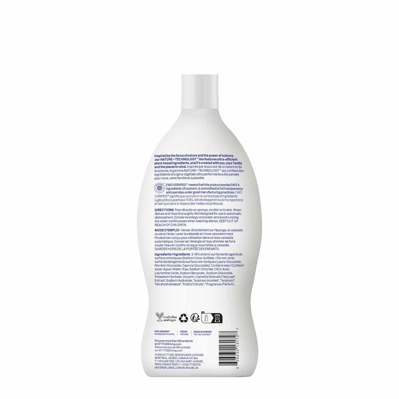 ATTITUDE Dish Soap, EWG Verified, Plant-Based & Vegan Dishwashing Liquid, Naturally Derived, Citrus Zest, 23.7 Fl Oz