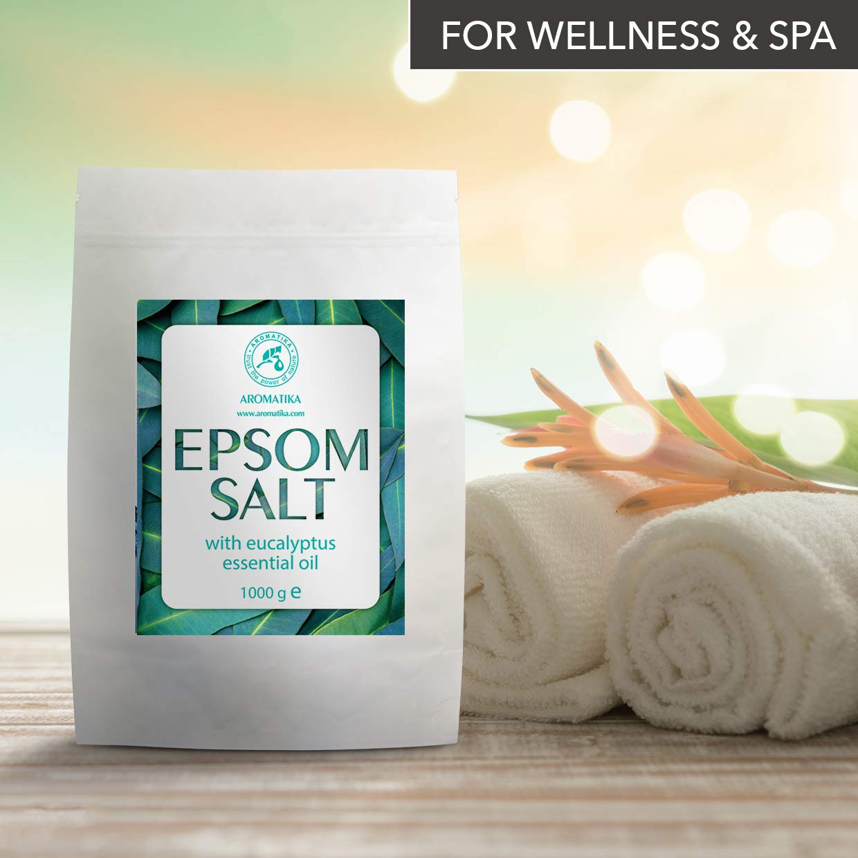 Epsom Bath Salt Eucalyptus 35Oz / 1kg with Eucalyptus Essential Oil - 100% Pure Epsom Salts - Magnesium Sulphate Crystals & Eucalyptus - Skin Care - Relaxation - Good Sleep