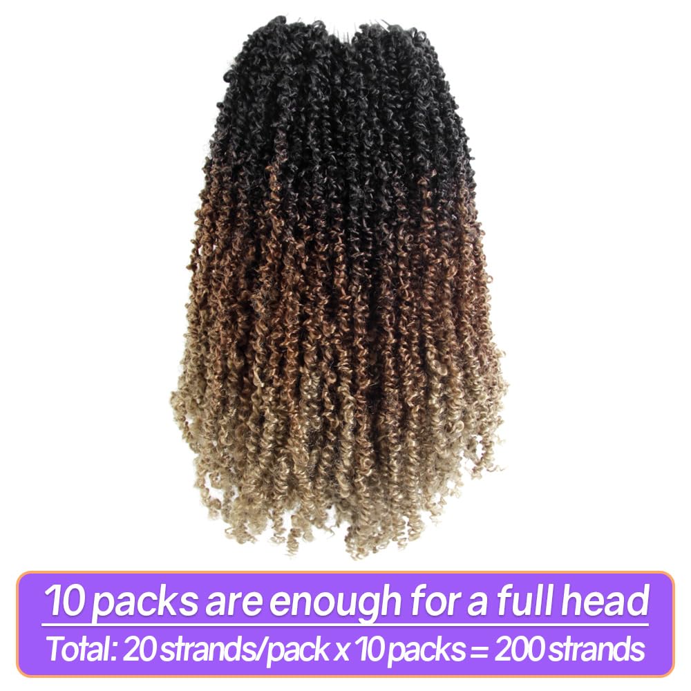 16 Inch 10 Packs Yanky Twist Crochet Hair Pre-twisted 3 Tones Ombre Brown Kinky Mini Spring Twist Small Curly Senegalese Twist Braids (OT30/27-10P)