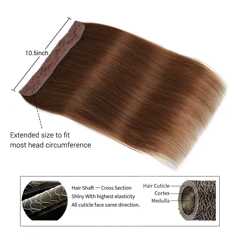 Winsky Hair Extensions Real Human Hair - One Piece Light Brown Remy Hair Extensions Clip on 70gram for Women (14inch, #6)