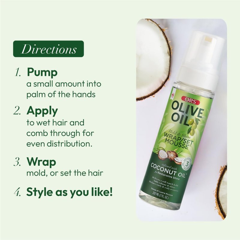 ORS Olive Oil Mousse | Hold & Shine Wrap Set with Coconut Oil - 7 Ounce (Pack of 4)