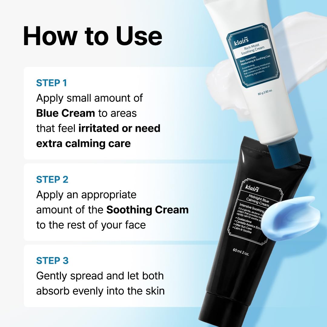 DearKlairs Blue Comforting Duo | Calming&Rich Moist Soothing Creams for Deep Moisture, Korean Skin Care for Dry, Sensitive Skin