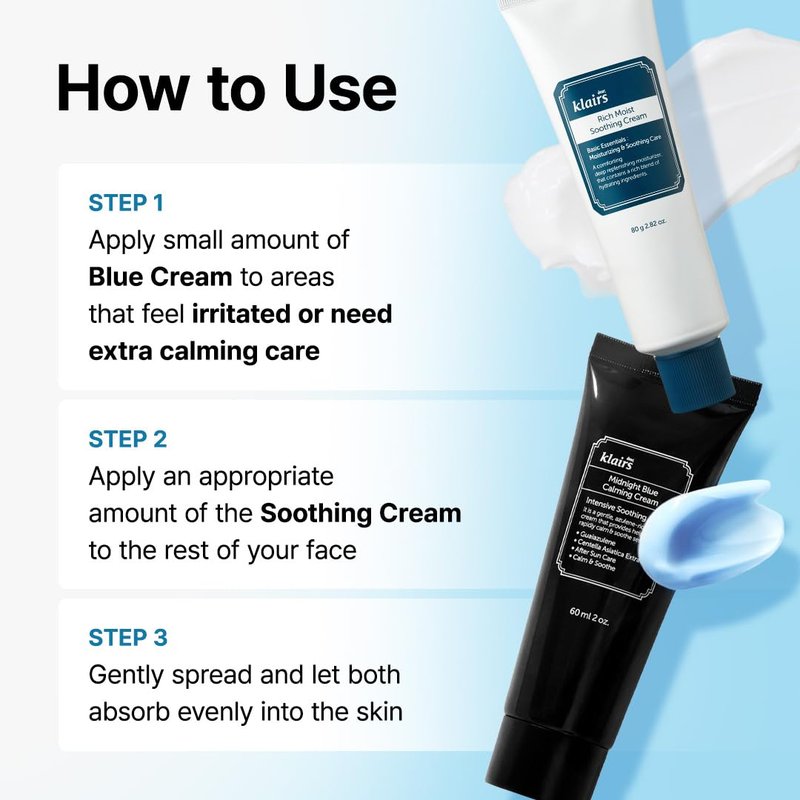 DearKlairs Blue Comforting Duo | Calming&Rich Moist Soothing Creams for Deep Moisture, Korean Skin Care for Dry, Sensitive Skin