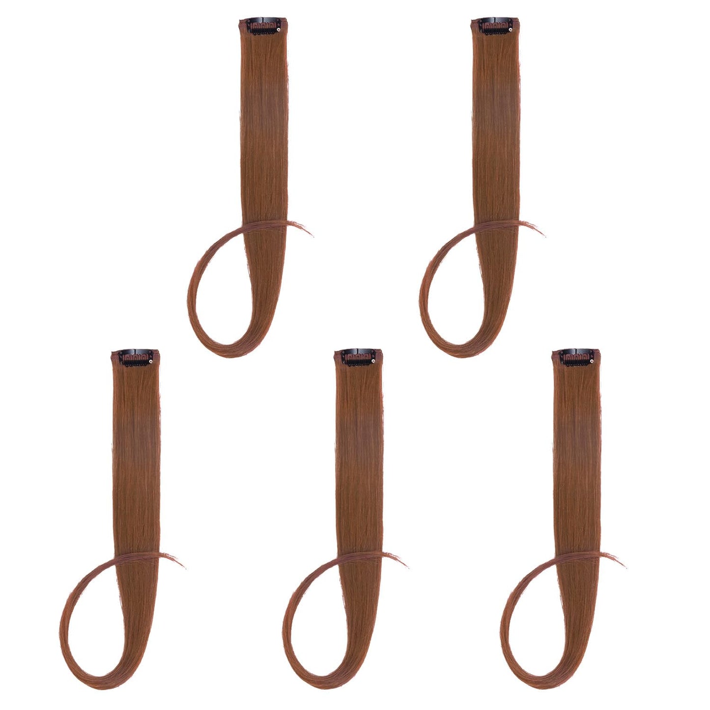 5pcs Dark Auburn Copper Brown Clip in Hair Extensions 100% Human Hair 18 Inch Colored Party Highlights Clip in Extensions for Women Kids Girls