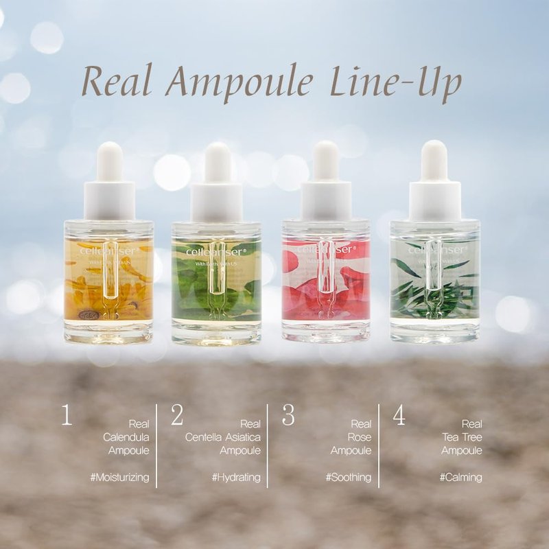 CELLEANSER Real Ampoule - 100% Centella Asiatica Extract Water, Single-Ingredient Soothing Serum for Sensitive Skin, 1.01 fl.oz