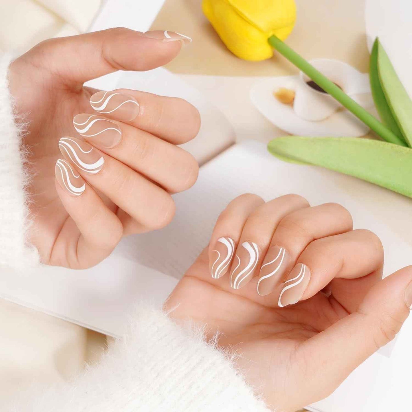 300 Pcs French Gel Nail Tips - Medium Almond Press-On Nails for Fall - Soak Off Acrylic Extensions