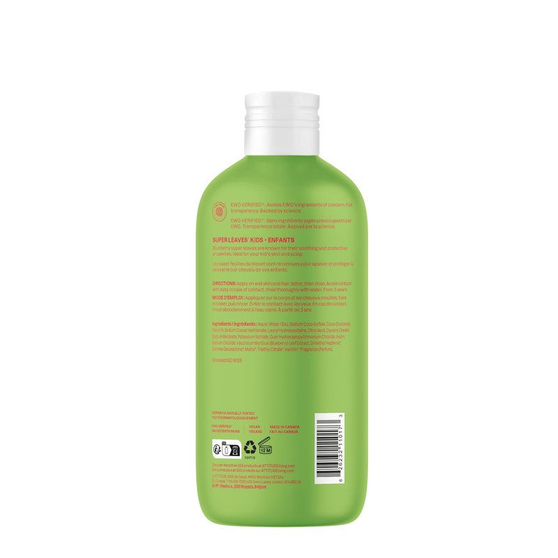 ATTITUDE Shampoo and Body Wash for Kids, EWG Verified, Dermatologically Tested, Plant- and Mineral-Based Ingredients, Vegan and Cruelty-Free, Watermelon and Coco, 16 Fl Oz