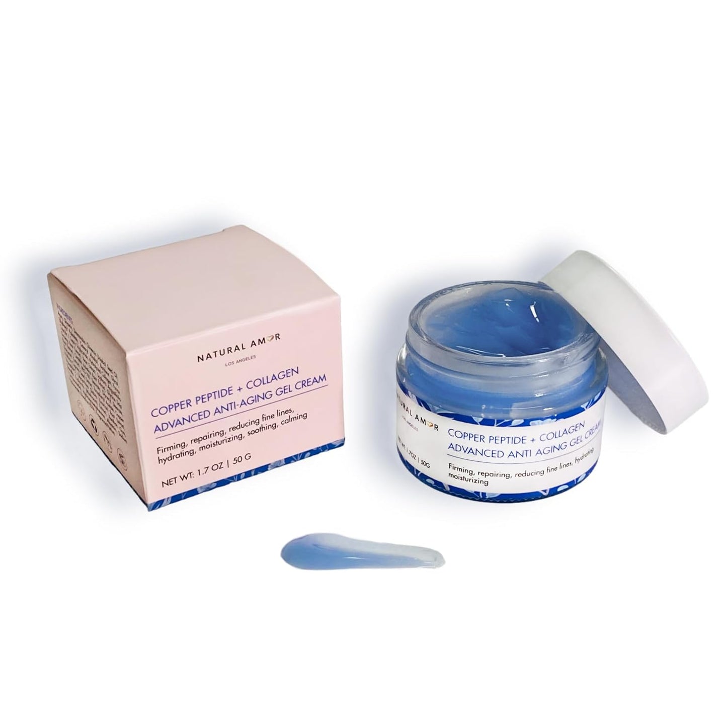 Natural Amor Copper Peptide Face Gel Moisturizer - Anti-Aging Collagen Cream for Rapid Firming | 1.7 oz