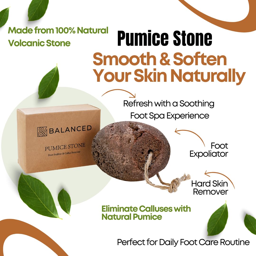 Natural Volcanic Pumice Stone - Foot Care Exfoliator for Smooth, Renewed Skin. Professional Grade Dead Skin Remover, Long-Lasting