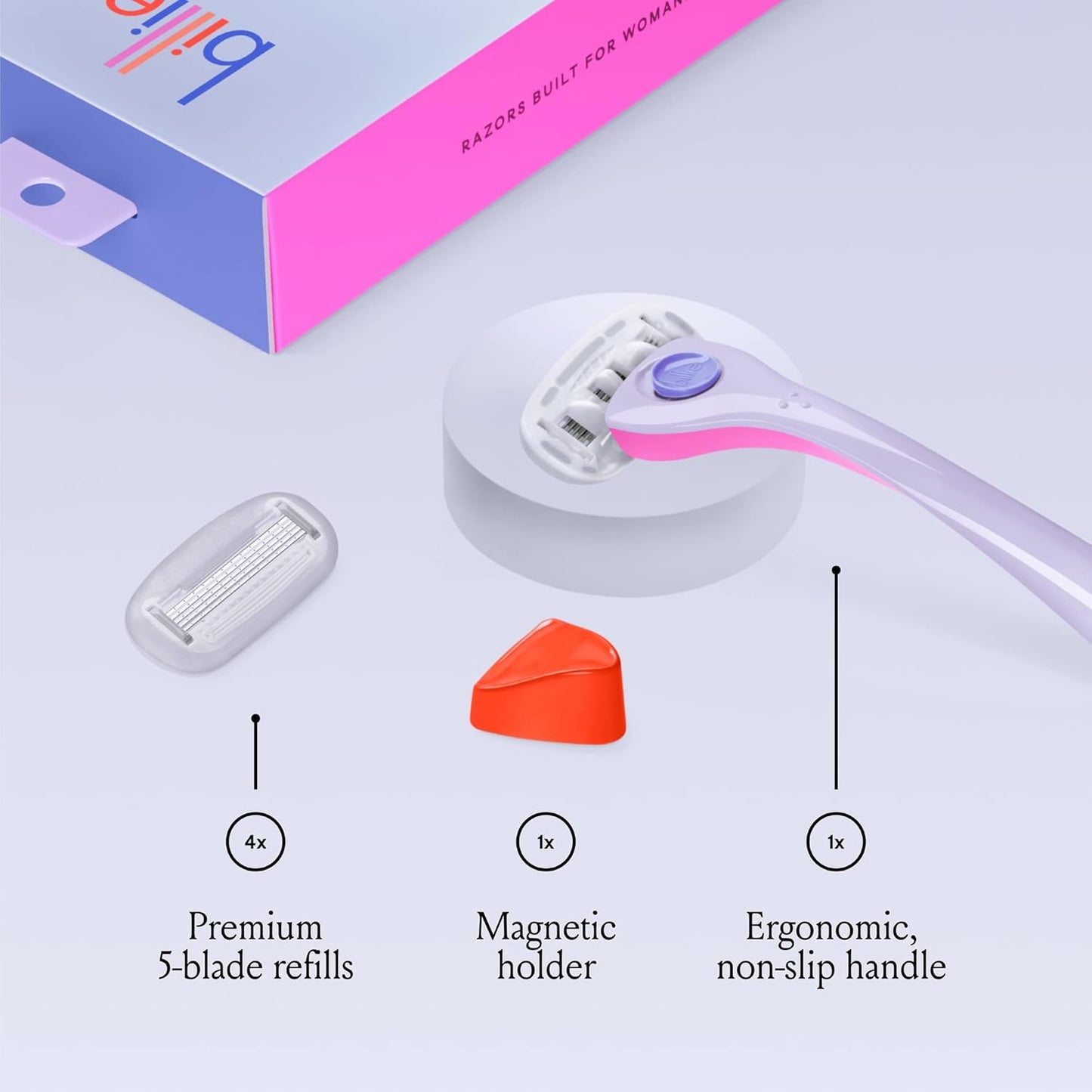 Billie Women's Razor Refill Blades - 5-Blade Cartridges with Magnetic Holder | 8 Count Shave Kit