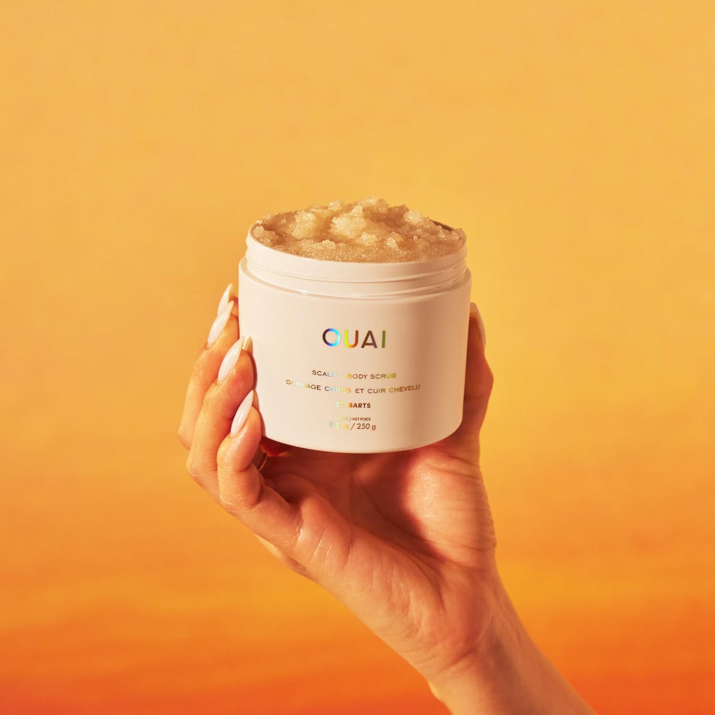 OUAI Scalp & Body Scrub, St. Barts - Exfoliating Body Scrub with Sugar & Coconut Oil Blend for Smooth, Moisturized Skin - Gentle Scalp Exfoliator for Removing Product Build Up (8.8 Oz)