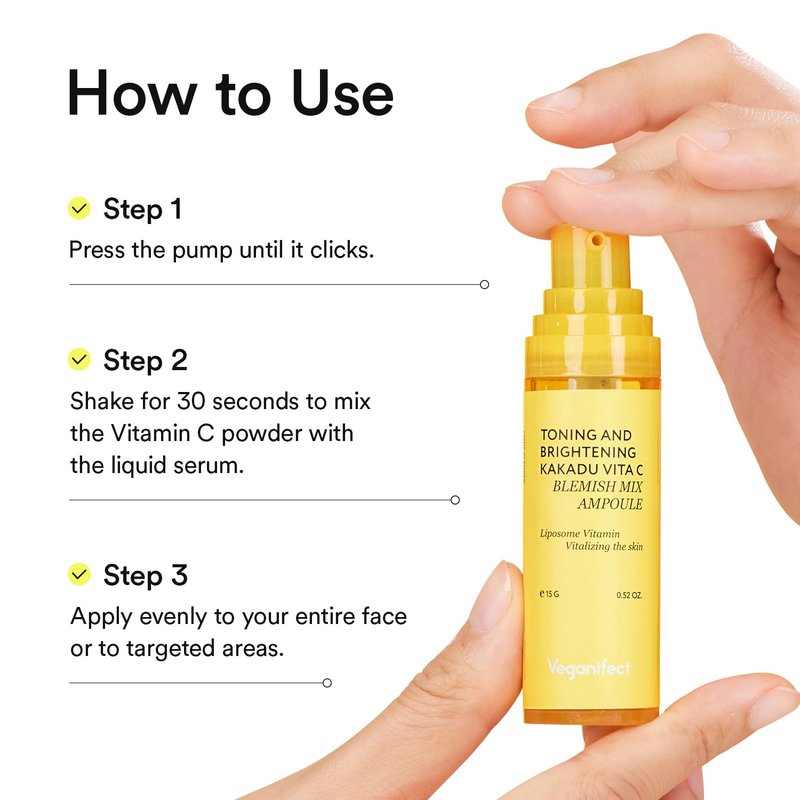 VEGANIFECT Vita C Ampoule, Dark Spot Correction, Boosting Skin Luminosity, Korean Skin Care, Vegan,0.5 Fl Oz