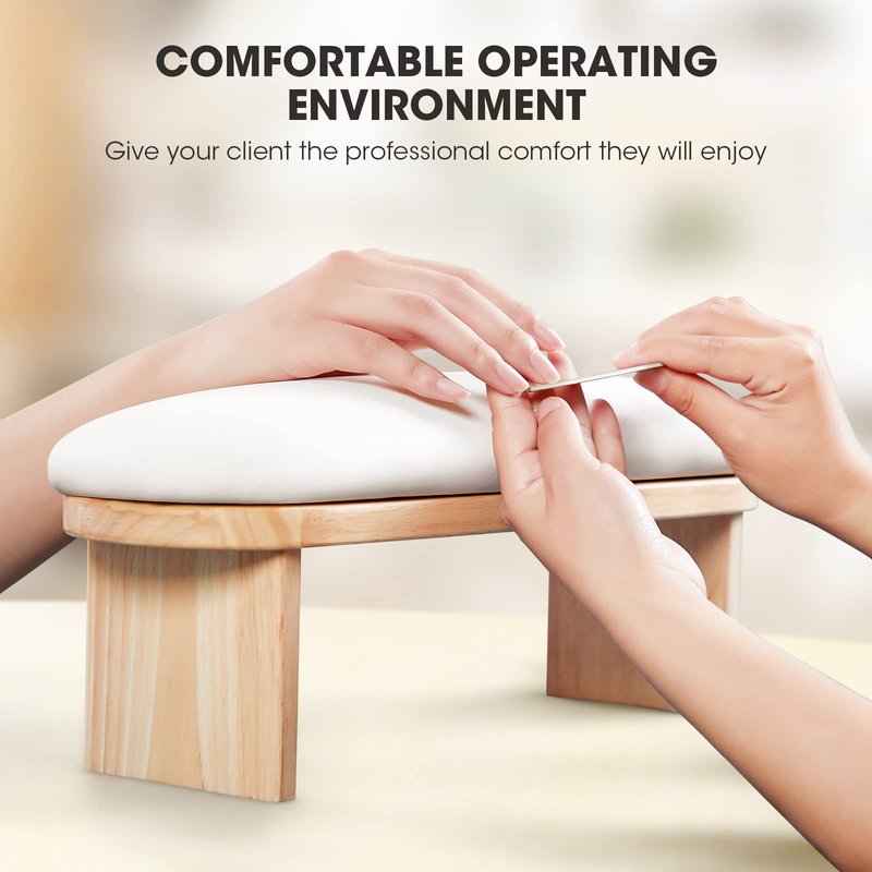 Nail Arm Rest, Professional Adjustable Height Nail Arm Rest Solid Wood with PU Leather Soft High-Density Sponge, Hand Rest for Nails